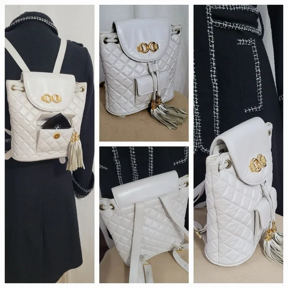 Quilted LEATHER Backpack with Gold Accents - Picture 5 of 10